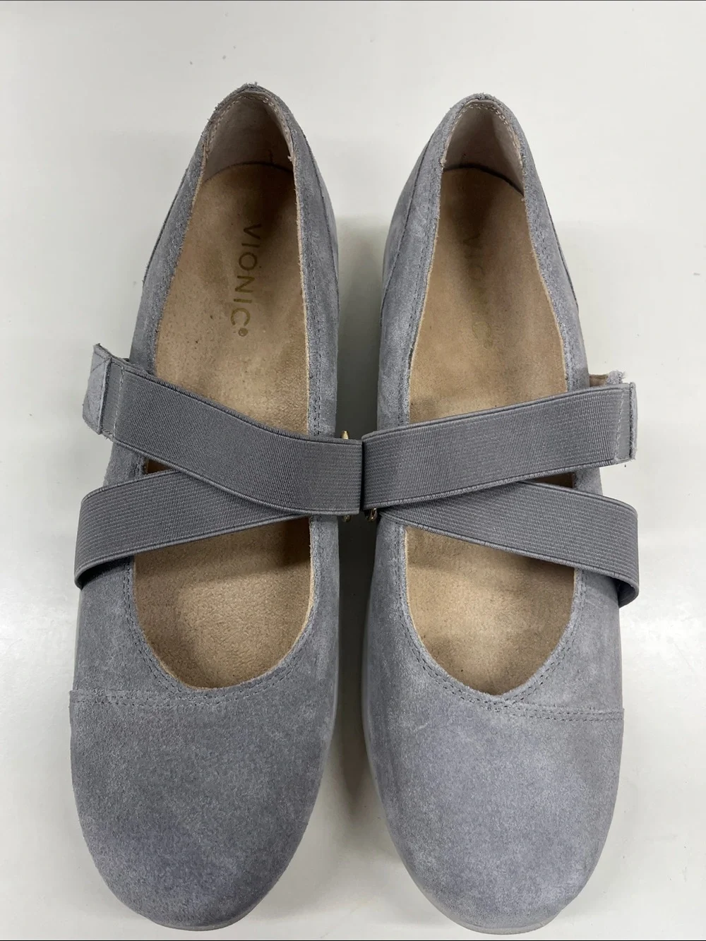 New Vionic Shelby Women's Gray Suede Mary Jane Slip-on Comfort Shoe Size 9.5